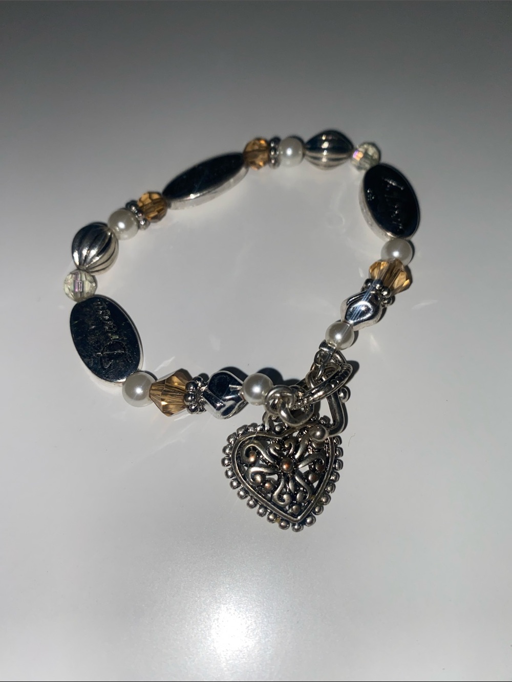 Silver and Gold Heart Charm Beaded Bracelet - Women Jewelry